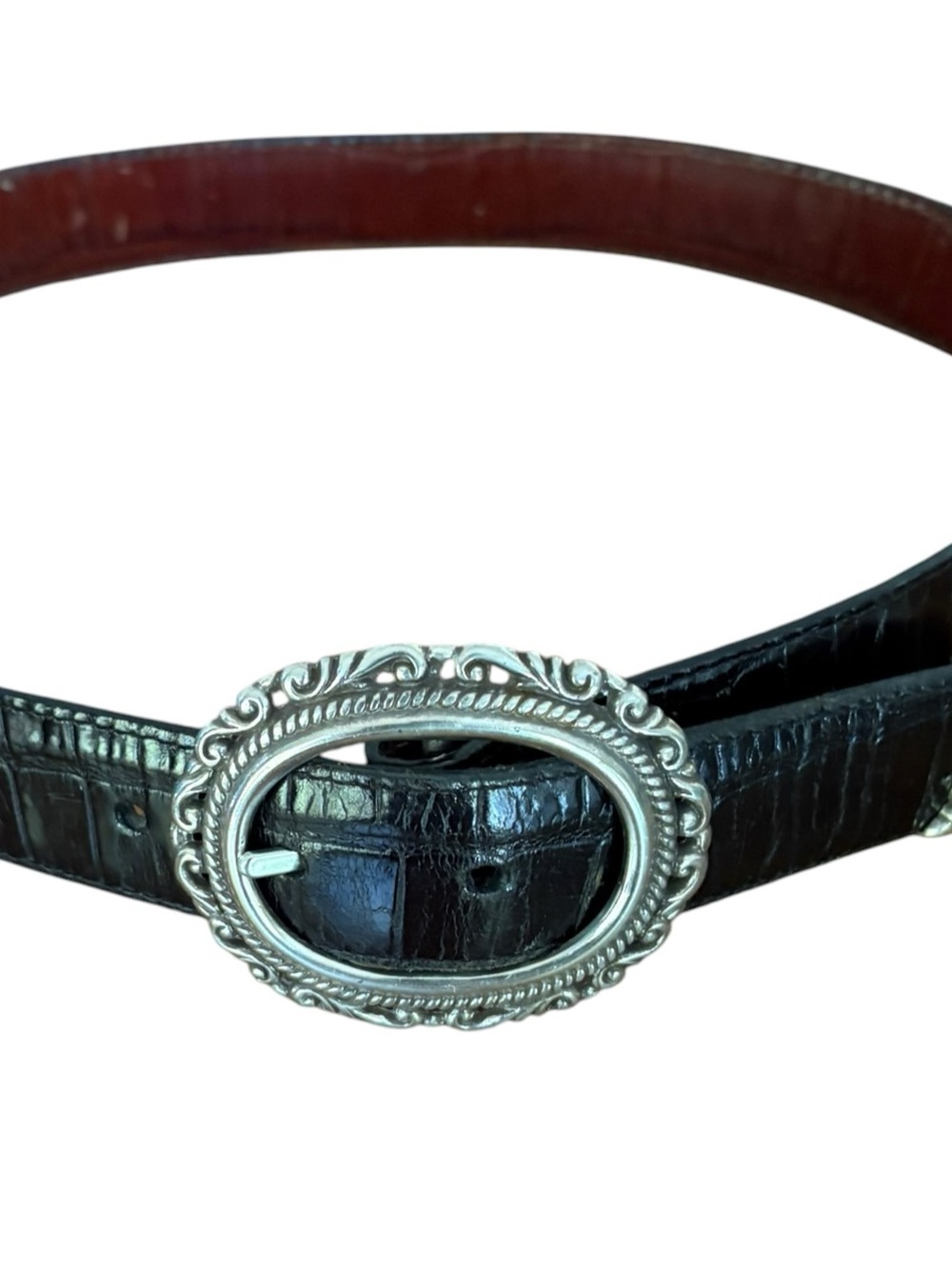 VintagBrighton Reversible Leather Belt Croc Embossed Western Silver Hardware M